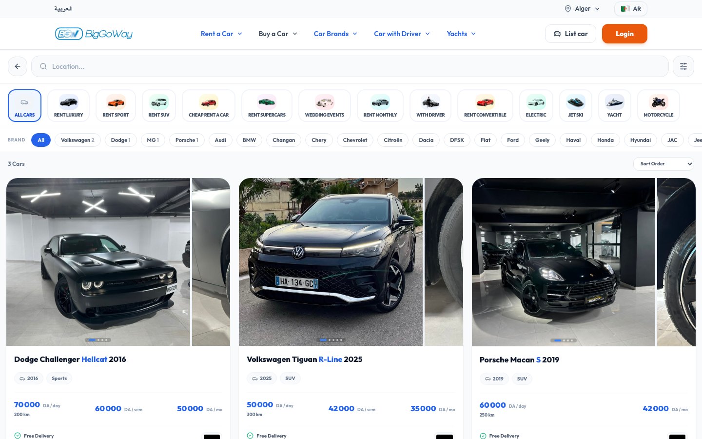 Rental search with filters