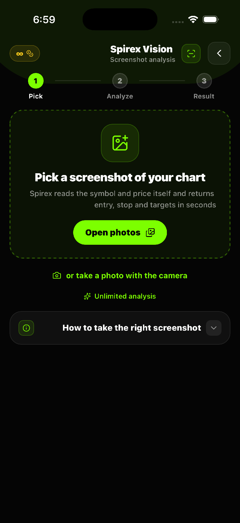 Screenshot any chart, get a setup back